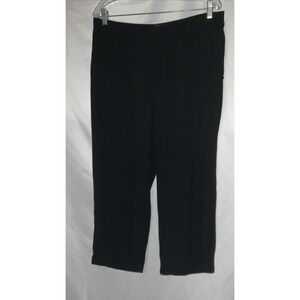 Eileen Fisher Size M 100% Silk‎ Black Pull On Pants Wide Leg Cropped